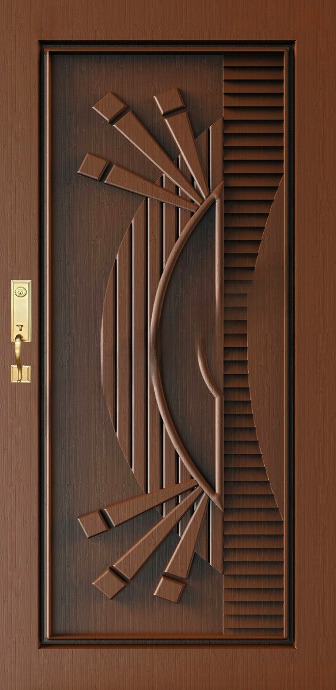 Doors - SKY-55 Modern Abstract Sunburst Geometric Carved Wooden Door 3D Model